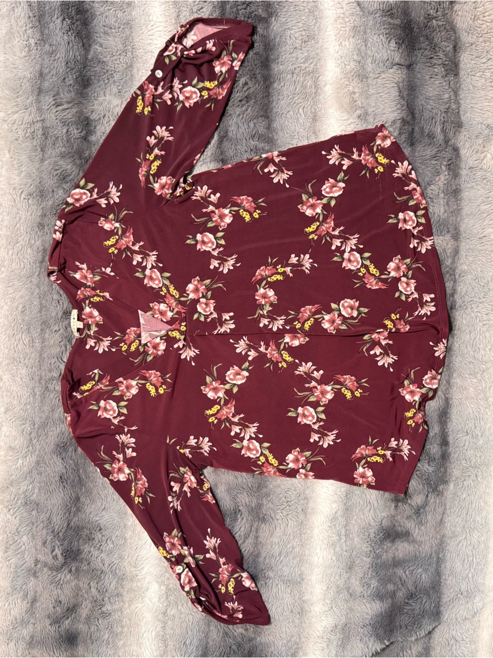 Beacon Maroon Floral V-Neck Blouse